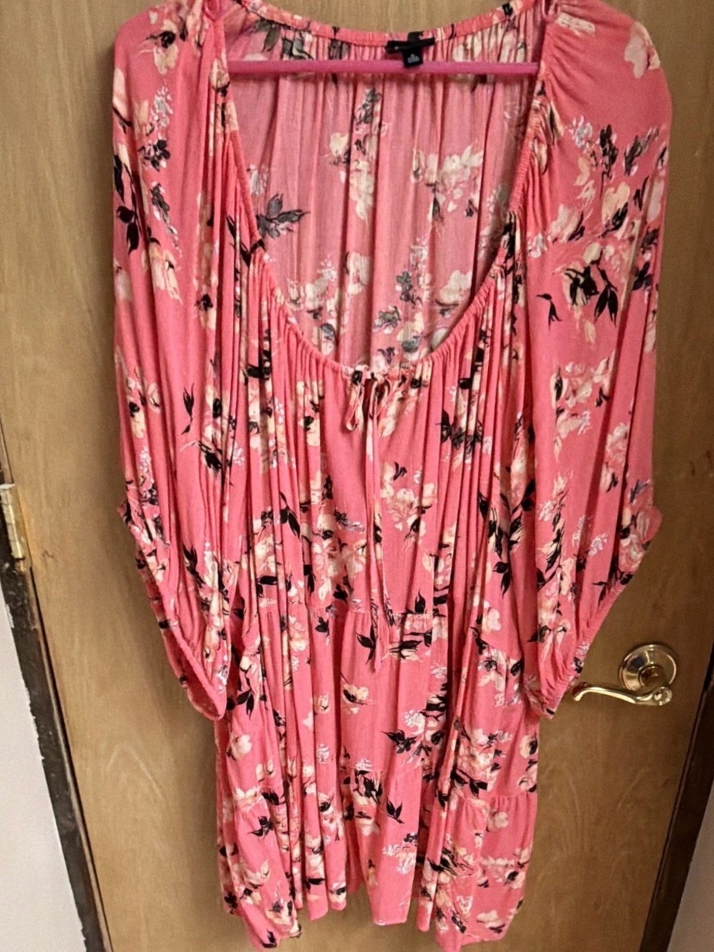 Boho Floral Pink Tunic with Tie Neck